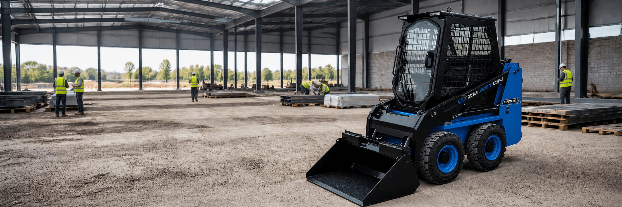 SR385 electric skid steer loader on a job site